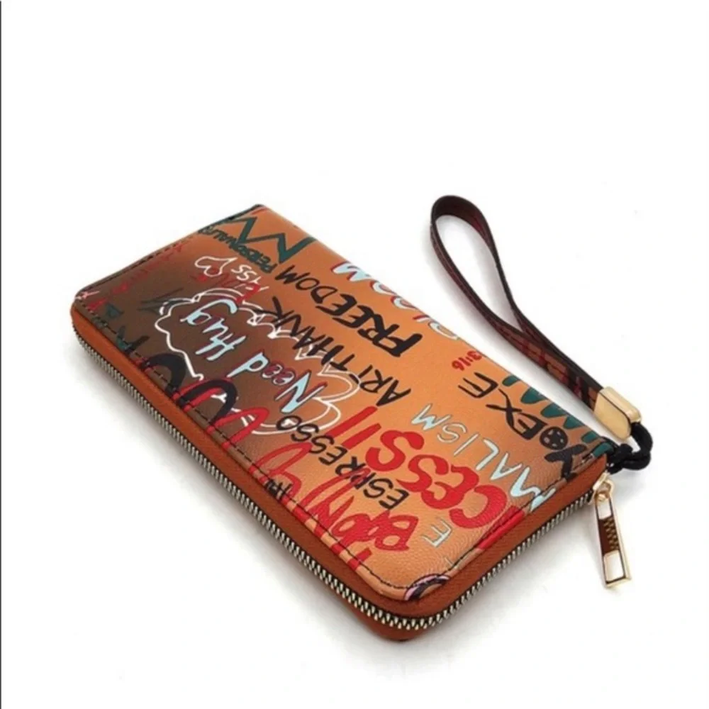 Tan graffiti wallet